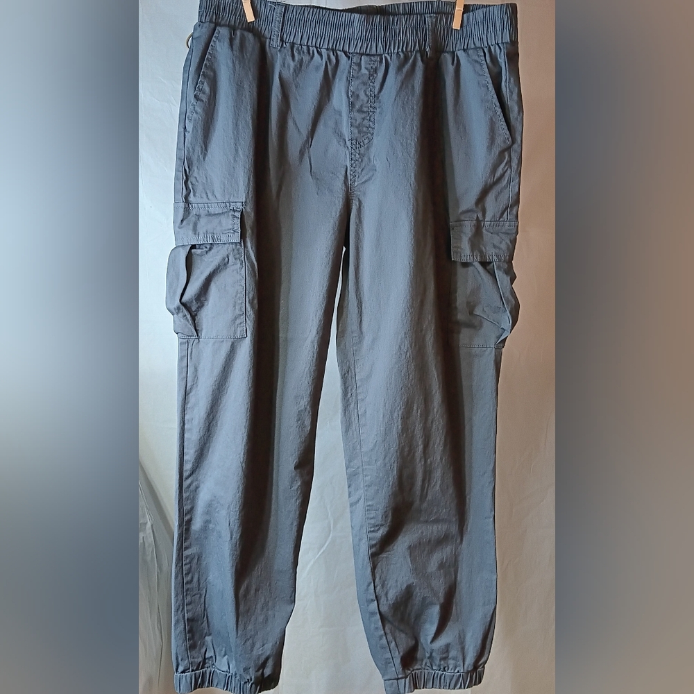 Cali 1850 Women's XL Grey Cargo Jogger Pants Elastic Waist & Ankles Relaxed Fit